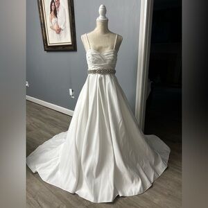 David's Bridal White Gown with Beaded Detail